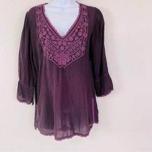 Johnny Was Plum Embroidered Detail Blouse Size S
